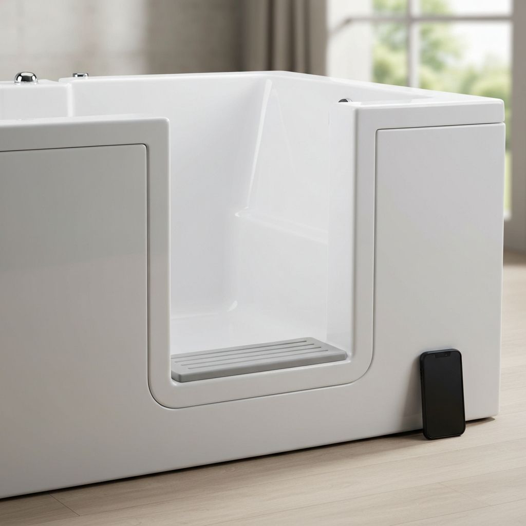 Close-up of the 2-inch low-entry threshold with smartphone for scale comparison